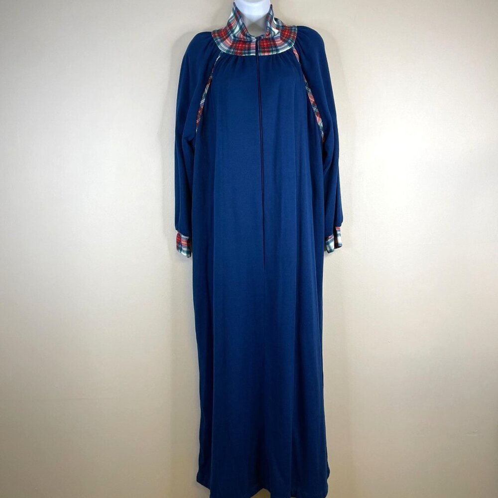 Vintage 70s Leisure Life Full Zip Fleece Cozy Robe House Dress Size L Comfy Knit
